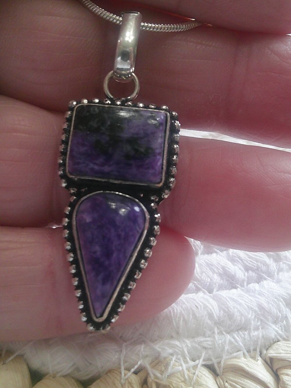Gorgeous CHAROITE Handmade Sterling 925 Pendant/Chain #284F